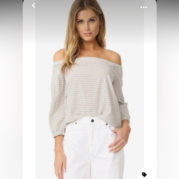 Madewell Jardin Off Shoulder Striped Beige/Tan Size Small - Picture 5 of 16
